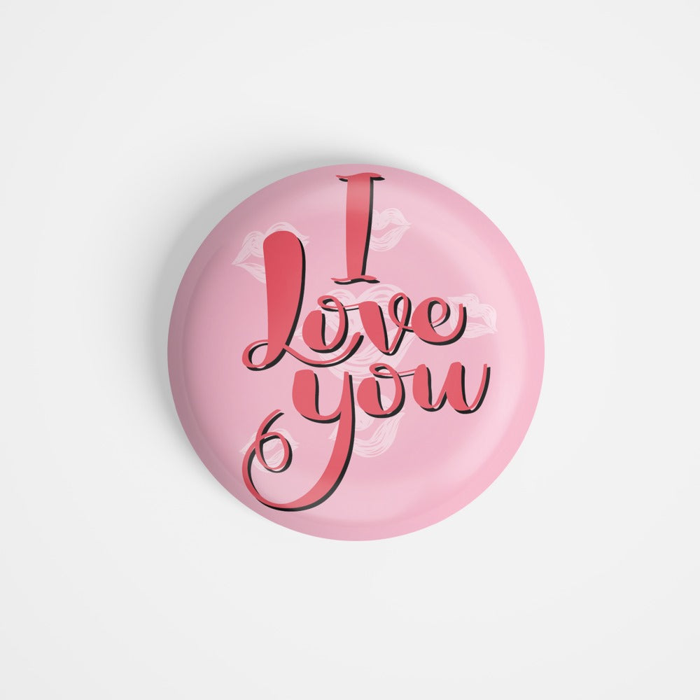dhcrafts Round Fridge Magnet Pink valentine's day I Love You Glossy Finish Design Pack of 1 (58 mm)